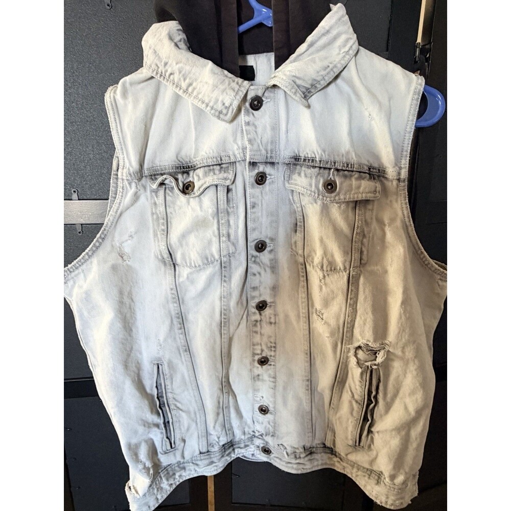 Men’s Denim Vest Hoodie Distressed Sleeveless Jacket Biker Streetwear - Picture 2 of 7